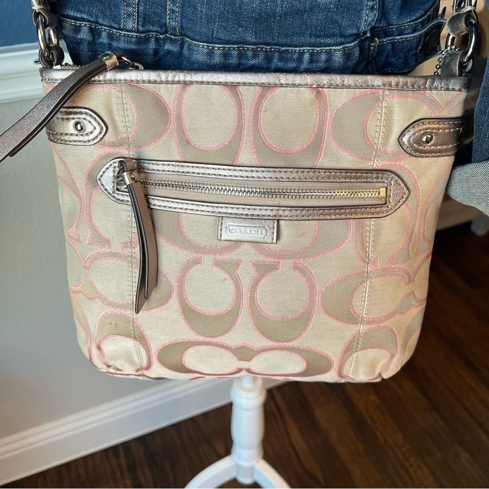 Coach Signature Pattern Tan and Pink - Crossbody Bag